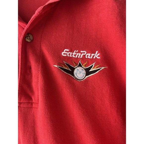 Eat N‎ Park Restaurants Embroidered Smiley Cookie Red Golf Polo Shirt Medium - Picture 2 of 6